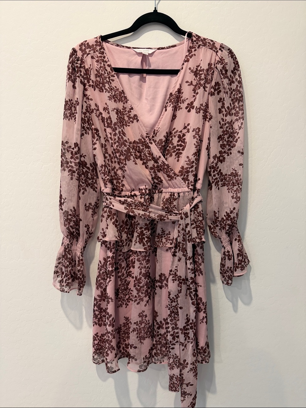 Lauren Conrad Pink Floral Wrap Dress with Tie Waist